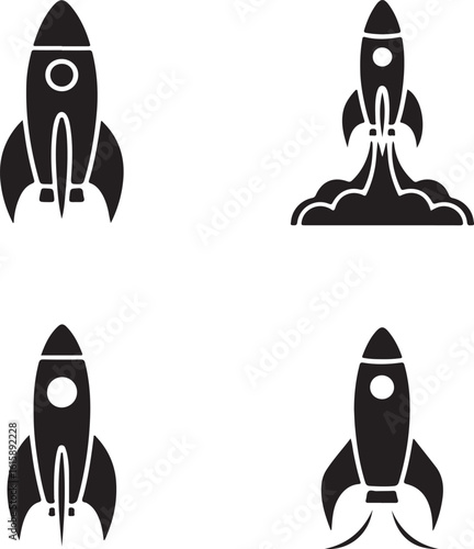 Four silhouette rocket icons showing different stages of flight