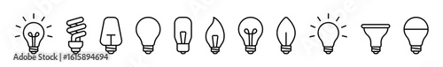 Light Bulb Icons Set – Electricity and Energy Symbols