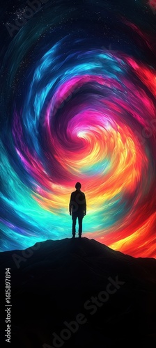 Cosmic Journey of a Traveler in a Vibrant Swirling Galaxy