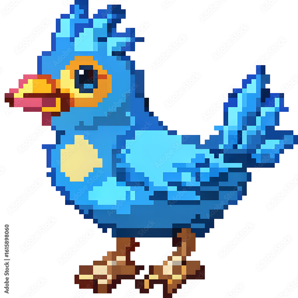Fototapeta premium Blue pixel bird isolated on a transparent background