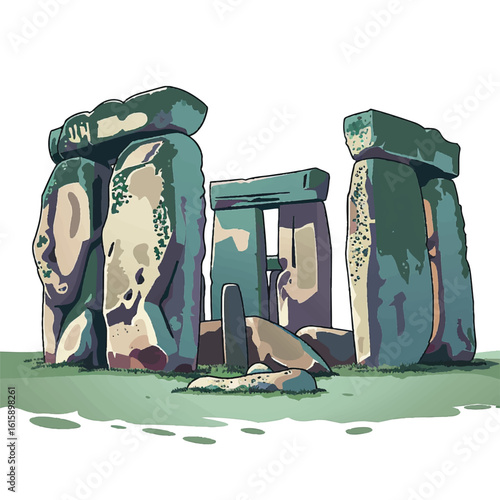 Colorful Illustration of the Majestic Stonehenge Megaliths