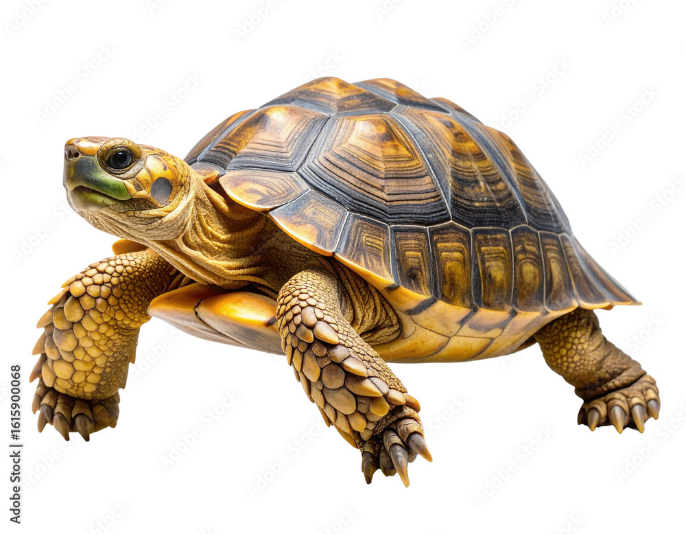 Fototapeta premium Detailed Close-Up of a Colorful Turtle on a White Background