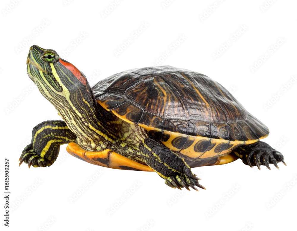 Obraz premium Colorful Turtle Resting on Rock with Natural Habitat Background