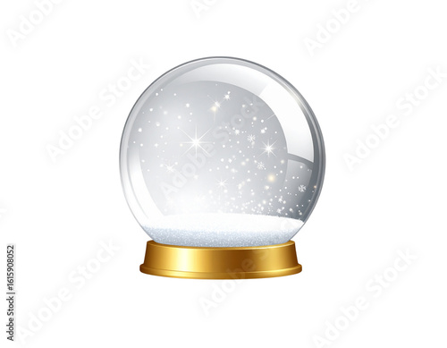  Floating Snow Globe with Magic Glow and Sparkles, isolated on a transparent background.