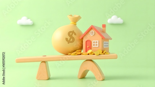 3d piggy bank house with a key and dollar sign, a real estate investment concept illustration