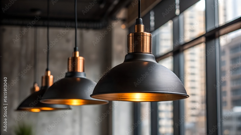 Obraz premium Modern pendant lights create warm, inviting atmosphere in upscale space