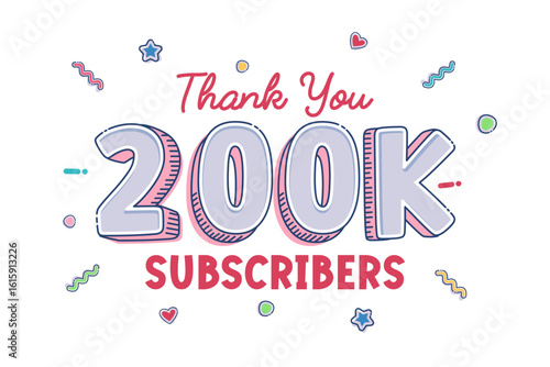Thank you for 200000 subscribers, 200k subscribers celebration greeting vector illustration
