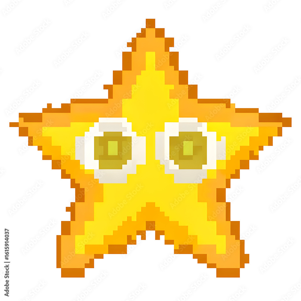 Fototapeta premium Pixelated star character isolated on a transparent background