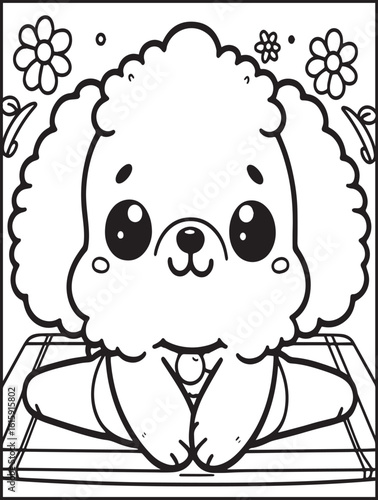Printable animal coloring page for kids and adults: Animal doing yoga: Cute dog doing yoga pose