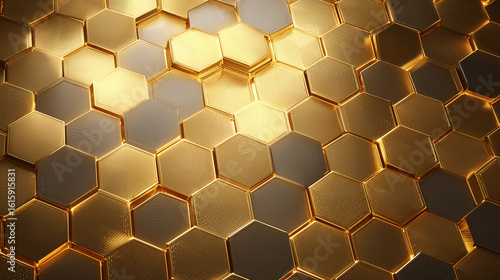 Golden honeycomb pattern close-up