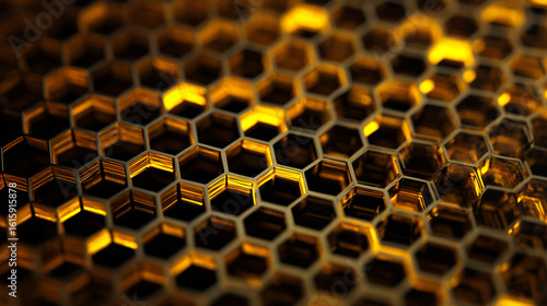 Golden honeycomb pattern close-up