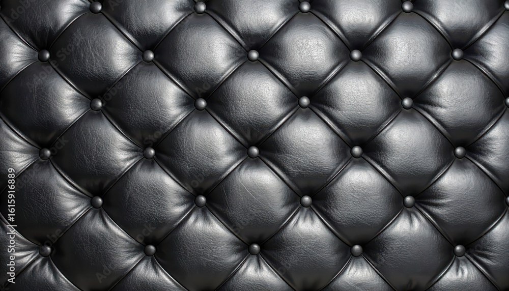 Naklejka premium Black leather button tufted background material close up