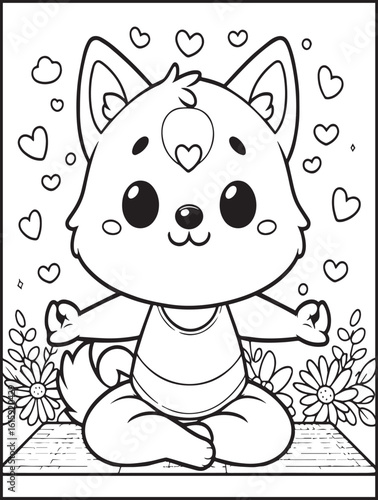 Animal-themed coloring page for kids and adults: Animal doing yoga: Cute fox doing yoga poses