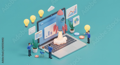 Entrepreneurs Creating New App – 3D Design

