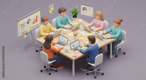 Modern Business Collaboration Scene – 3D Illustration