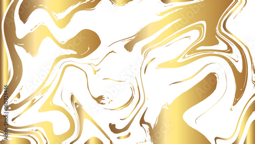 Abstract luxurious fluid background with golden metallic marbling blended with glossy white and deep bronze tones. Dynamic, wavy, and irregular swirling shapes, mimicking the texture of liquid gold.