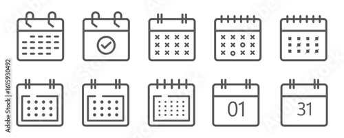 Calendar icon set. calendar planner icons for app, website, ui. reminder organizer event signs. business plan schedule. vector symbol on transparent background, eps file.