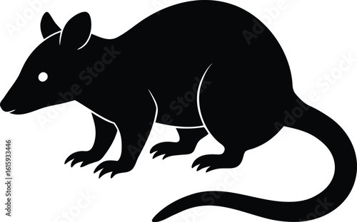 black silhouette a possum full body on white backg.eps