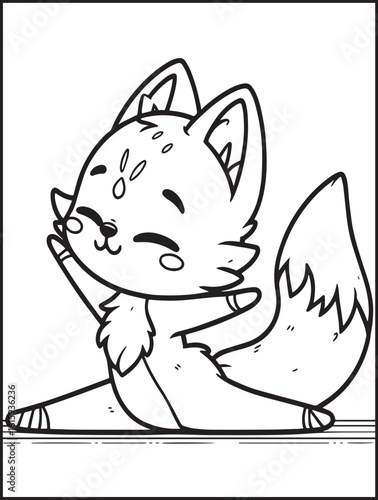 Animal-themed coloring page for kids and adults: Animal doing yoga: Yogi fox doing yoga pose