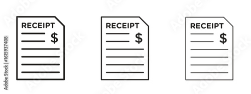 Receipt icon symbol for Info Graphic, Design Elements and Websites
