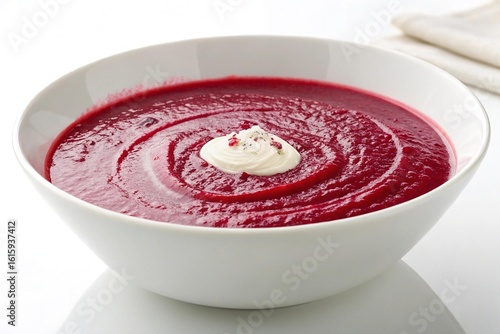 Wallpaper Mural A bowl of vibrant red beetroot soup topped with a swirl of cream isolated on white background Torontodigital.ca