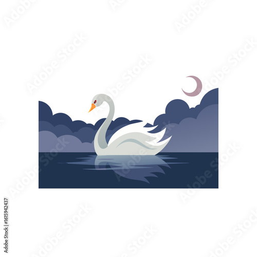 elegant swan gliding on a misty lake at dawn
