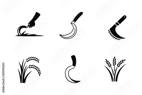 Sickle and rice plant icons scythe agriculture