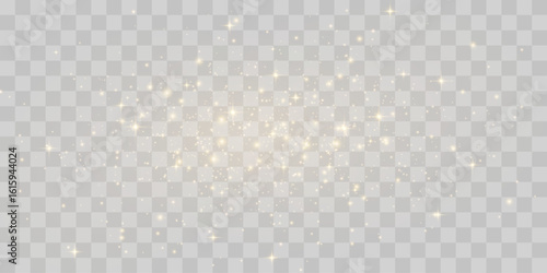 Magical light dust, dusty shine. Flying particles of light. Christmas light effect on png.
