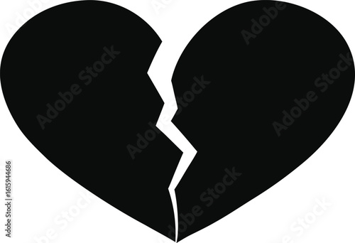 Broken Heart Silhouette Vector Black and White
