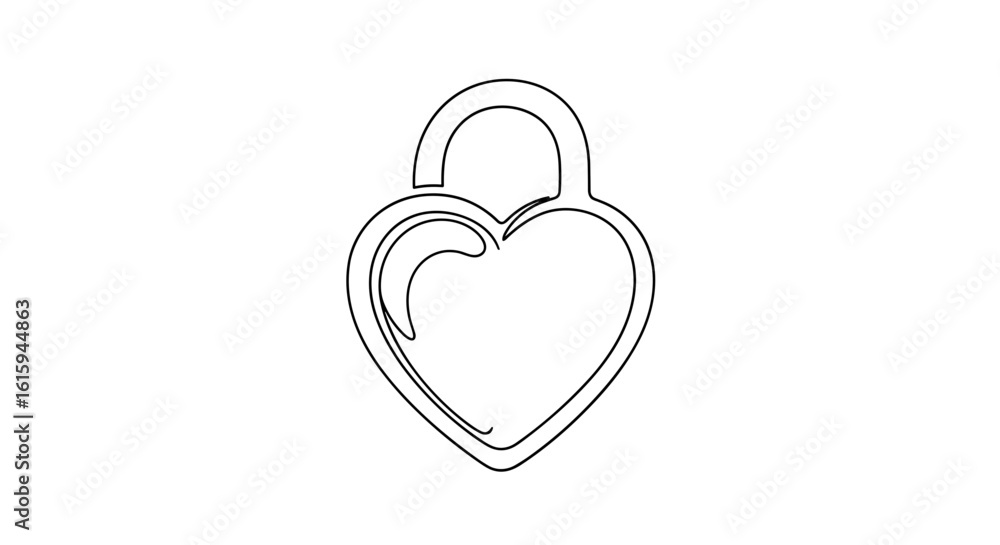 Heart-shaped padlock outline on white background Heart-shaped padlock outline on white background
