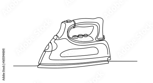 Outline drawing of a modern electric iron on a flat surface  