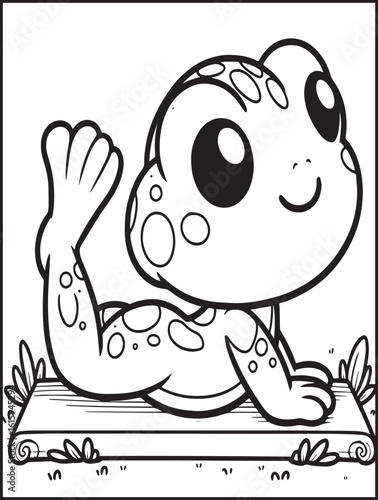 Animal-themed coloring page for kids and adults: Animal doing yoga: Yogi frog doing yoga poses