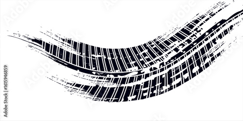 Tire tread marks, wheel textures, tire marks - car racing, motocross, drift, rally, off-road and others. Vector black isolated texture in grunge style with splashes