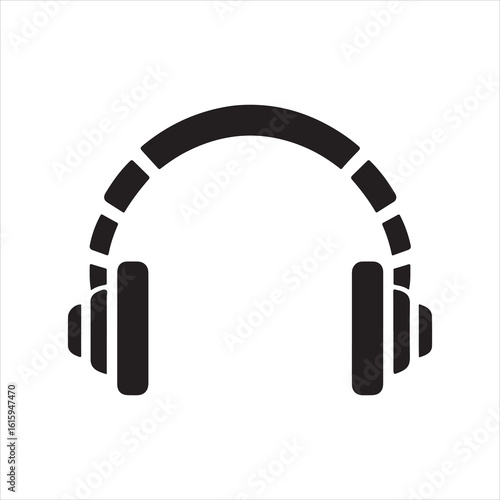 Black silhouette of headphones with a textured headband isolated on white background