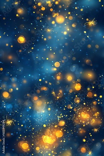8. glowing fireflies and twinkling glitter sparkles over dark blue dreamy background, enchanted night atmosphere