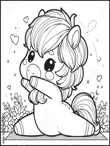 Animal-themed coloring page for kids and adults: Animal doing yoga: Yogi horse doing yoga pose