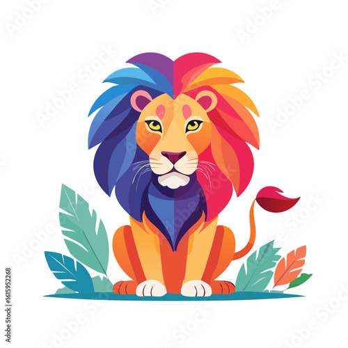 Colorful Lion Head Icon Iso...