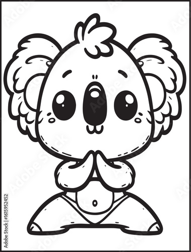 Animal-themed coloring page for kids and adults: Animal doing yoga: Yogi koala doing yoga pose