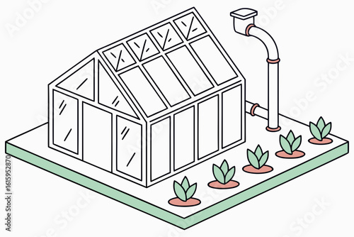Greenhouse heaters elevated off the ground with fuel lines inspected and firebreaks around the structure, modern flat illustration style