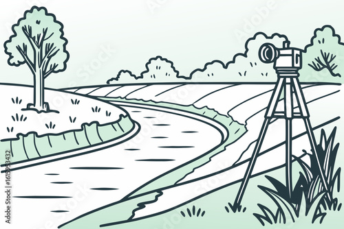 Observe water levels in nearby streams and canals, modern flat illustration style