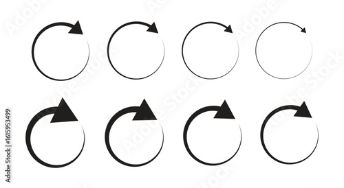 Collection of circular arrow vector icons. Symbols for reload, change, refresh, and more isolated on a white background. Vector illustration