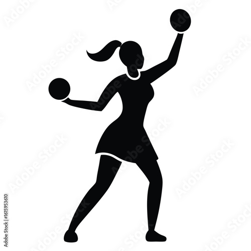 Rhythmic gymnastics silhouette of a woman with balls vector illustration for sports and fitness related projects demonstrating skill and athleticism