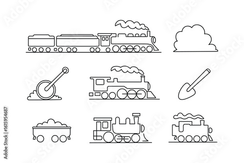 Steam train engine with freight car and shovel coal