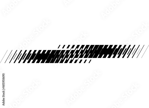 Striped stripe on the body of a car, boat, sportswear, toy. Vector black spot on a white background. Pattern of broken lines. Modern design element. for printing, advertising.