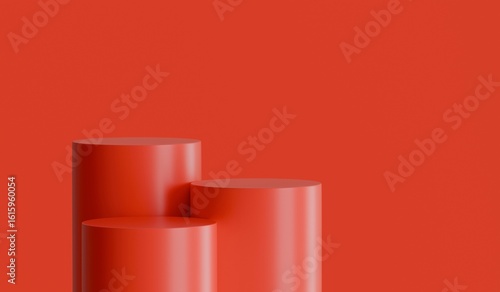 Blank pedestal. red circular podium for luxury product advertising display on red colour background
