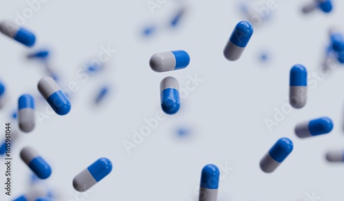 Falling medical pills capsules isolated background