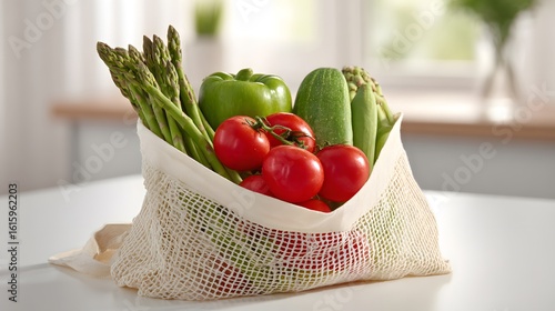 Fresh produce in a reusable shopping bag.