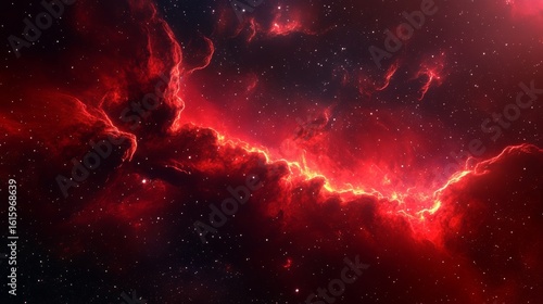 A red galaxy nebula wallpaper with cosmic dust and stars 