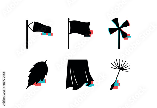 isolated backgond wind sock fluttering flag spinning windmill falling autumn leaf draping curtain airborne dandelion seed