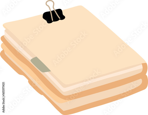 Stacked folders with tabs and clips on tabletop, soft pastel minimalist design.